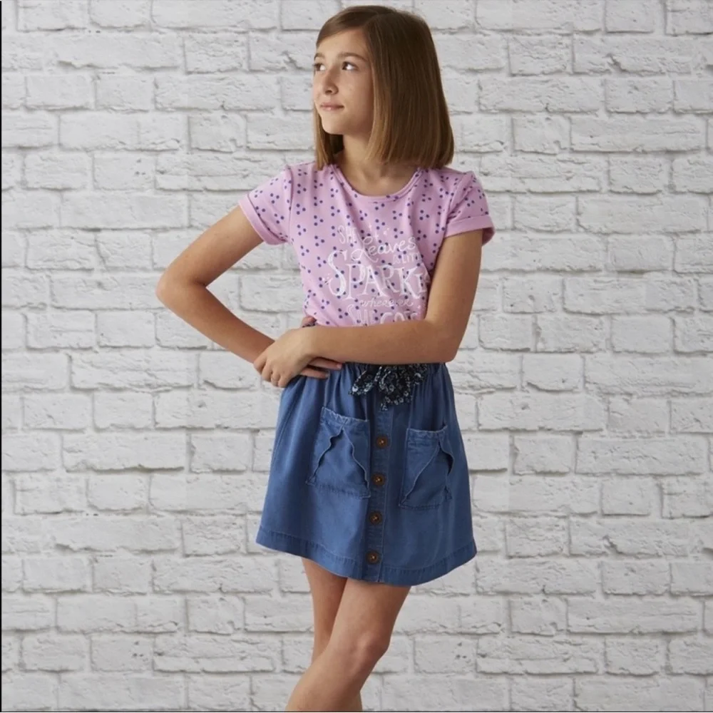 Matilda Jane Oceanside Chambray Blue Skirt NWT 14 Girl
